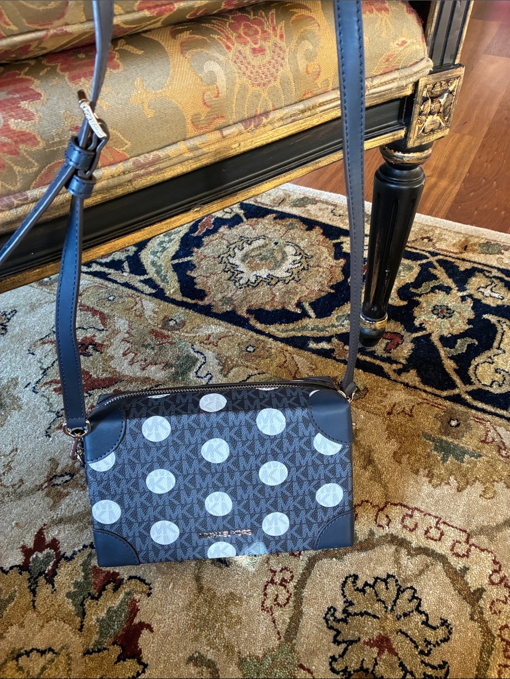 Michael Kors Navy and White Polka Dot Crossbody Bag